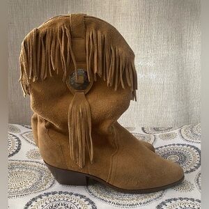Silver Star Boots Brown Western Cowgirl Fringed Houston Suede Boots Size 8